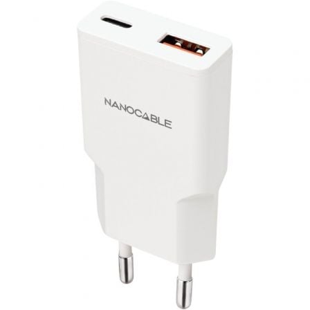 Cargador de Pared Nanocable 10.10.2022 1xUSB Tipo-C 1xUSB 20W Blanco