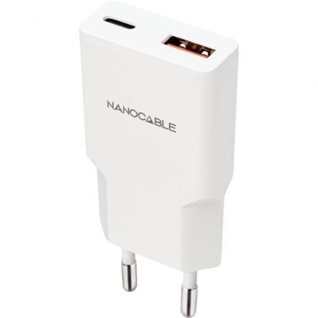 Cargador de Pared Nanocable 10.10.2025 1xUSB Tipo-C 1xUSB 25W Blanco