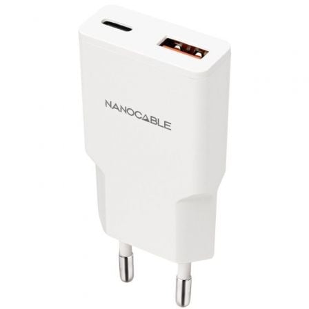 Cargador de Pared Nanocable 10.10.2028 1xUSB Tipo-C 1xUSB Macho 30W Blanco