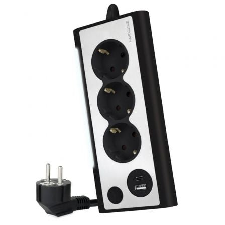Regleta con Interruptor Nanocable 10.37.0013-BK 3 Tomas de Corriente 1 USB 1 USB Tipo C Cable 1.5m Negro
