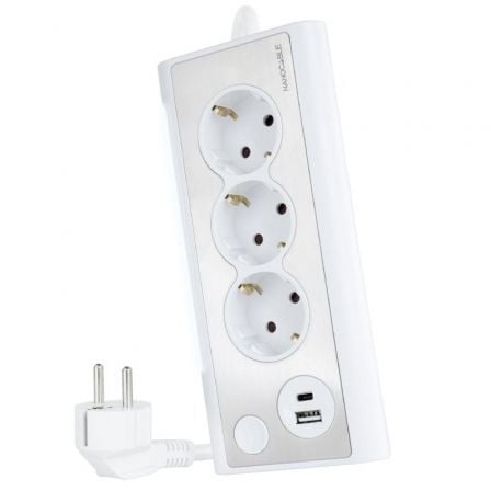 Regleta con Interruptor Nanocable 10.37.0013-W 3 Tomas de Corriente 1 USB 1 USB Tipo-C Cable 1.5m Blanca