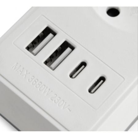 Regleta con Interruptor Orbegozo EN 3100 3 Tomas de Corriente 2 USB 2 USB Tipo-C Cable 1.4m Blanca