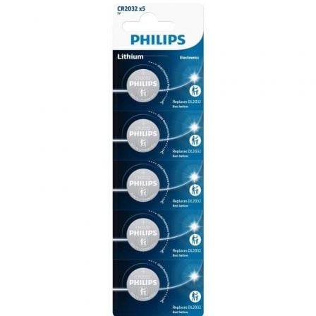 Pack de 5 Pilas de Botón Philips CR2032P5 01B Lithium 3V