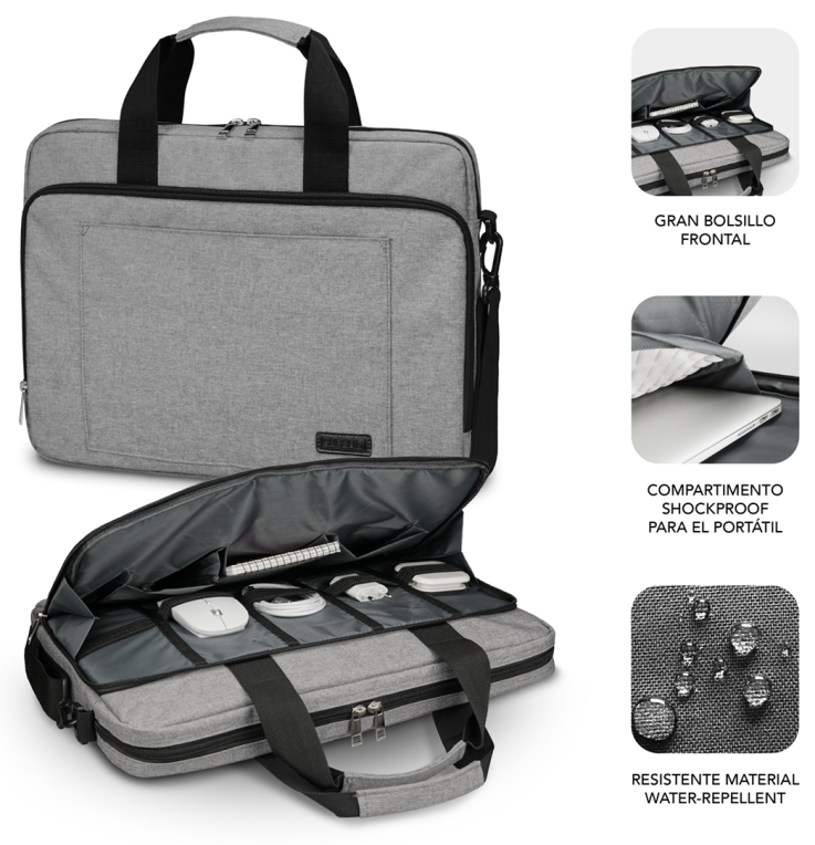 Maletín Subblim Air Padding Laptop Bag para Portátiles hasta 14 Cinta para Trolley Gris