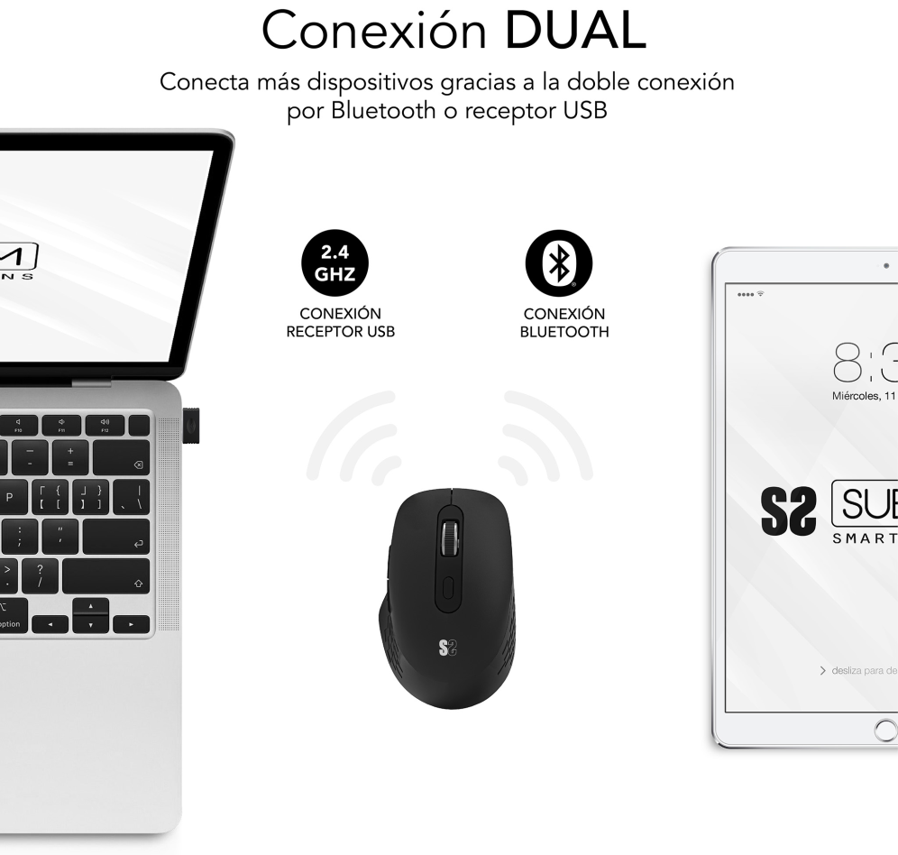 Ratón Ergonómico Inalámbrico Subblim Curve Ergo Dual Battery Batería recargable Hasta 1600 DPI Negro