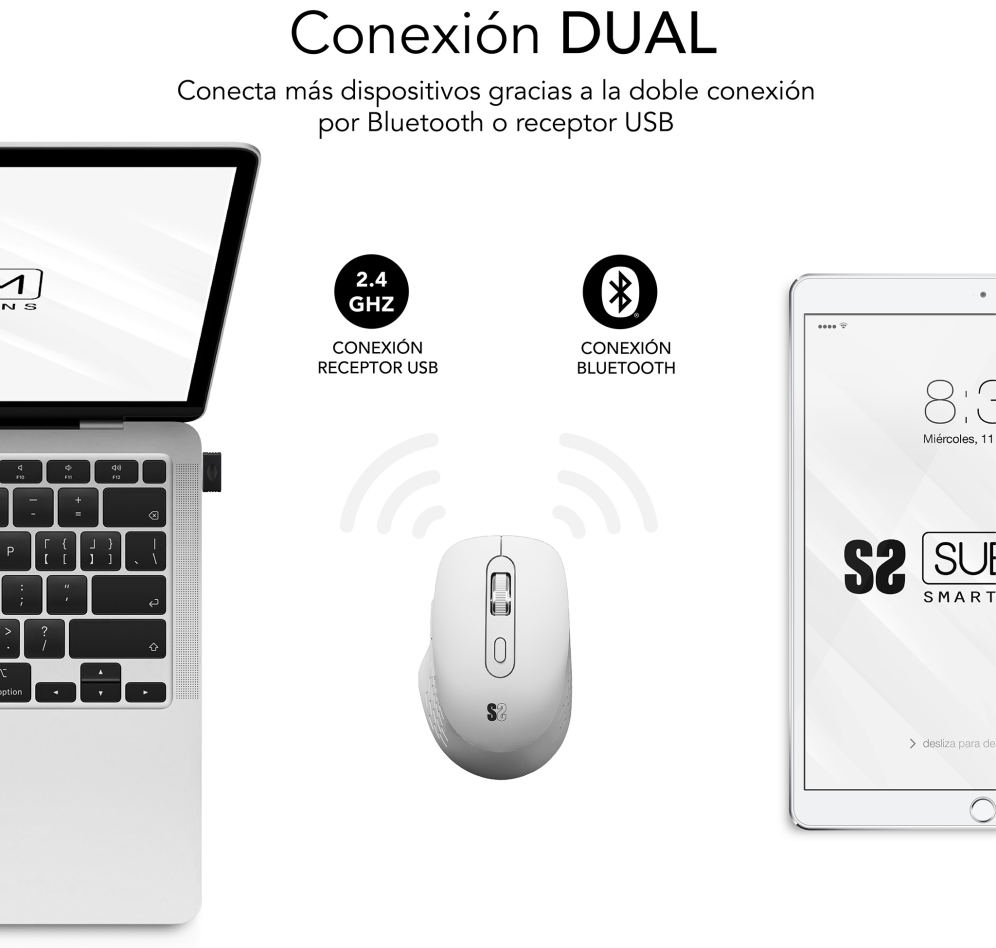 Ratón Ergonómico Inalámbrico Subblim Curve Ergo Dual Battery Batería recargable Hasta 1600 DPI Blanco