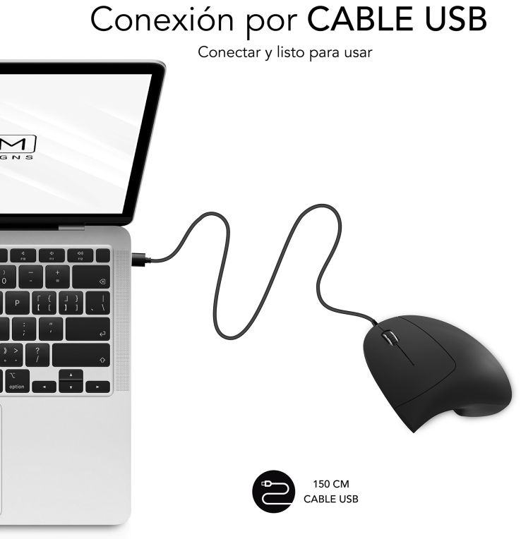 Ratón Vertical Subblim Glide Vertical Ergo Wired Hasta 1600 DPI Negro