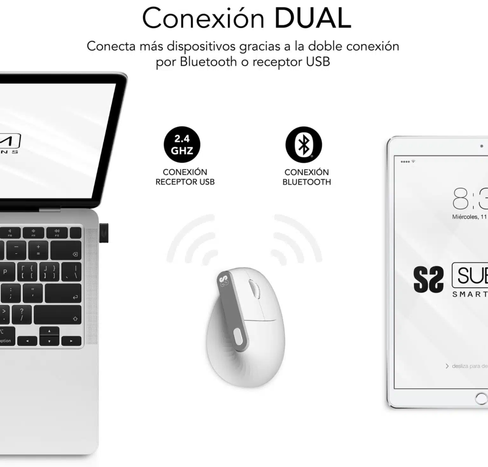 Subblim vertical ergo dual mouse battery blanco