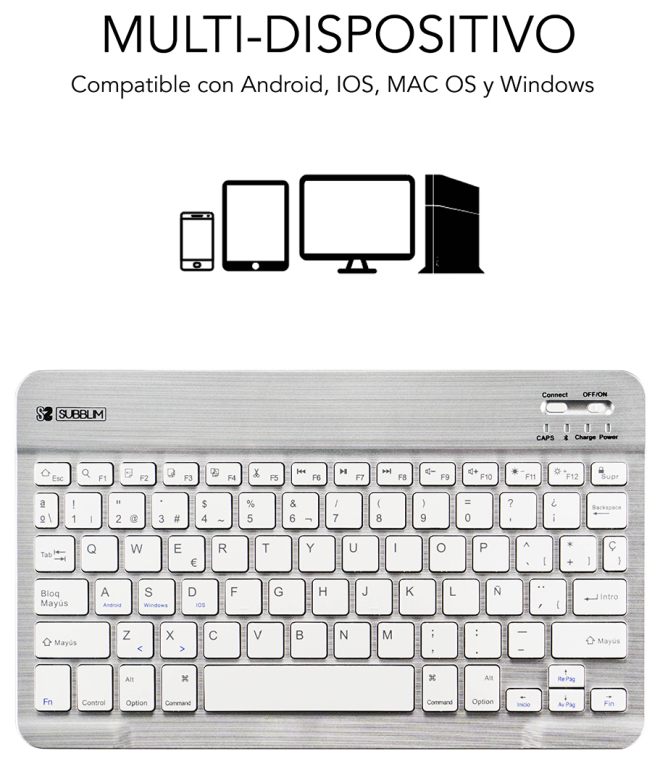 Teclado Compacto Inalámbrico Subblim Smart Plata