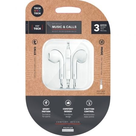 Auriculares Intrauditivos Tech One Tech earTECH TEC1001 con Micrófono Jack 3.5 Blancos
