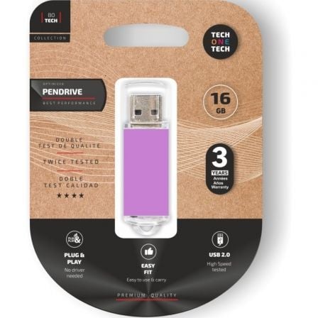 Pendrive 16 GB Tech One Tech Basic USB 2.0 Púrpura Claro