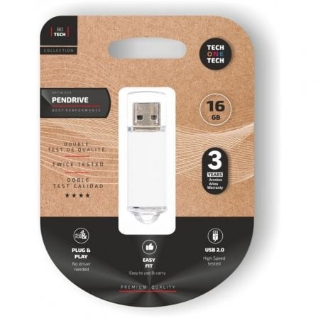 Pendrive 16 GB Tech One Tech Basic USB 2.0 Blanco