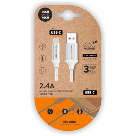 Cable USB 2.0 Tech One Tech TEC2006 USB Tipo-C Macho - USB Macho 480Mbps 1m Blanco
