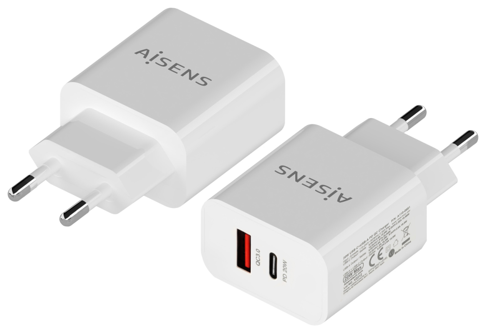 Cargador de Pared Aisens A110-0681 1xUSB Tipo-C 1xUSB 20W