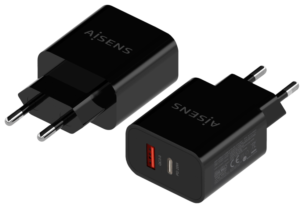 Cargador de Pared Aisens A110-0682 1xUSB Tipo-C 1x USB 20W