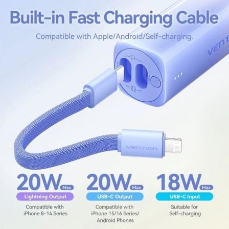 Powerbank 5000mAh Vention FHWJ0 20W Dorado Incluye Cable USB Tipo-C y Lightning