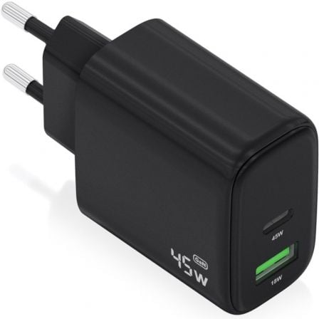 Cargador de Pared GaN Aisens A110-0972 1xUSB Tipo-C 1xUSB 45W Negro