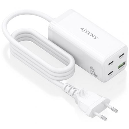 Cargador Sobremesa GaN Aisens ASCH-100W4P053-W 3xUSB Tipo-C 1xUSB 100W