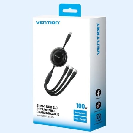 Cable USB Tipo-C 2.0 5A Vention TRKVBE USB Tipo-C Macho - 3x USB Tipo-C Macho Hasta 100W 480Mbps 1.1m Morado
