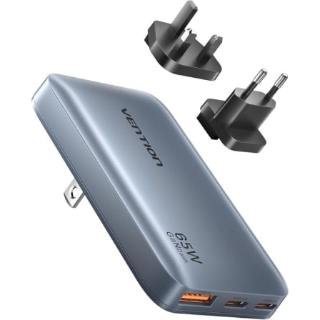 Cargador de Pared Universal GaN para Viaje Vention FCBH0 2xUSB Tipo-C 1x USB 65W