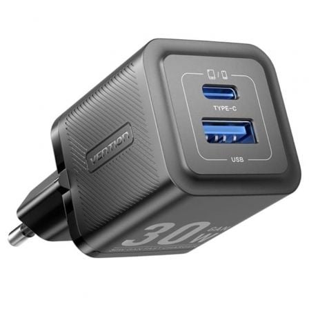Cargador de Pared GaN Vention FEQB0-EU 1xUSB Tipo-C 1xUSB 30W