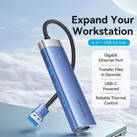 Hub USB 3.0 Vention TGFSB 3xUSB 1xRJ45 1xUSB Tipo-C PD Azul