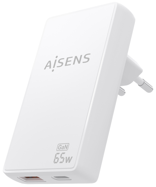 Cargador de Pared GaN Aisens ASCH-65W2P076-W 1xUSB Tipo-C 1xUSB 65W Blanco