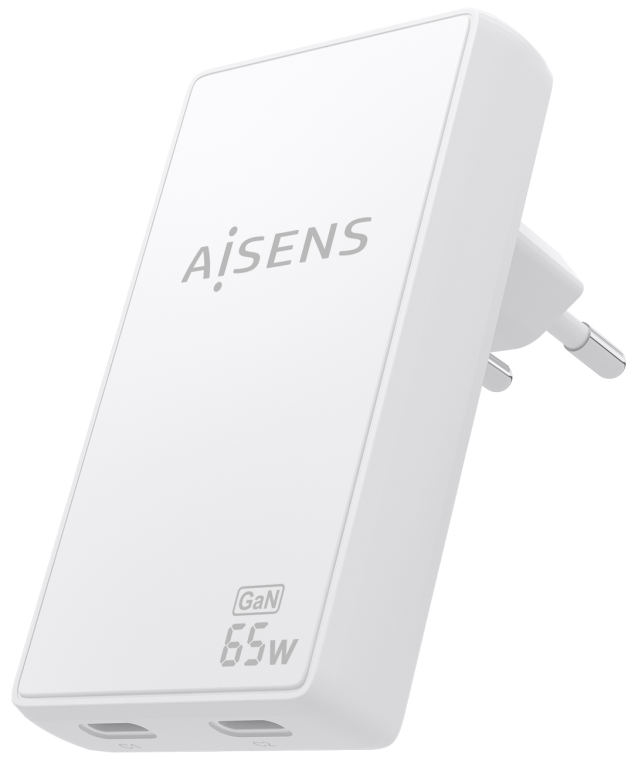 Cargador de Pared GaN Aisens ASCH-65W2P077-W 2xUSB Tipo-C 65W Blanco