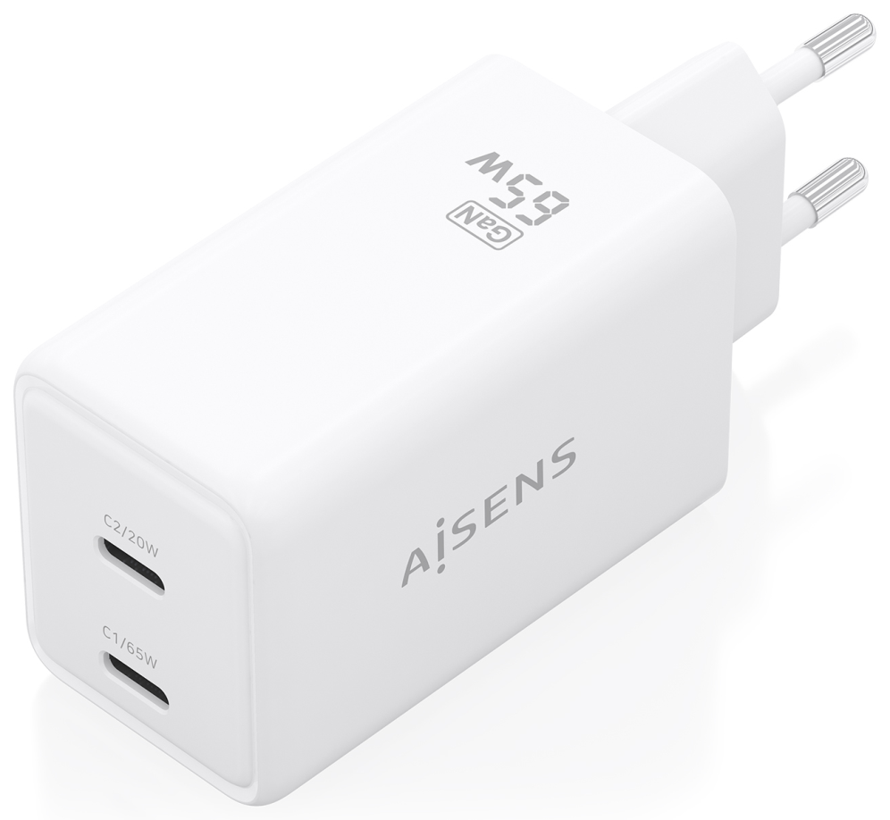 Cargador de Pared GaN Aisens ASCH-65W2P078-W 2xUSB Tipo-C 65W Blanco