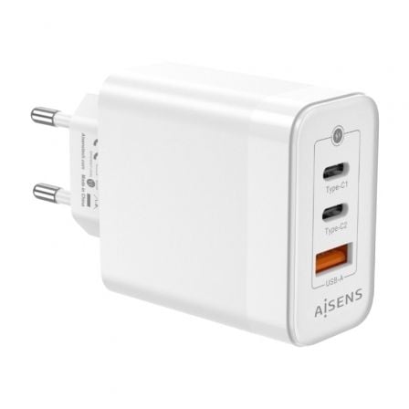 Cargador de Pared GaN Aisens ASCH-65W3P007-W 2xUSB Tipo-C 1x USB 65W