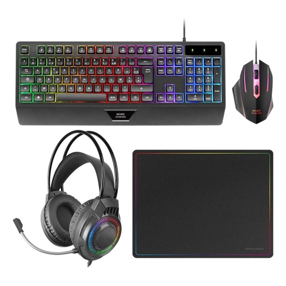 Mars gaming mcp124profr rgb negro + auriculares y alfombrilla frances