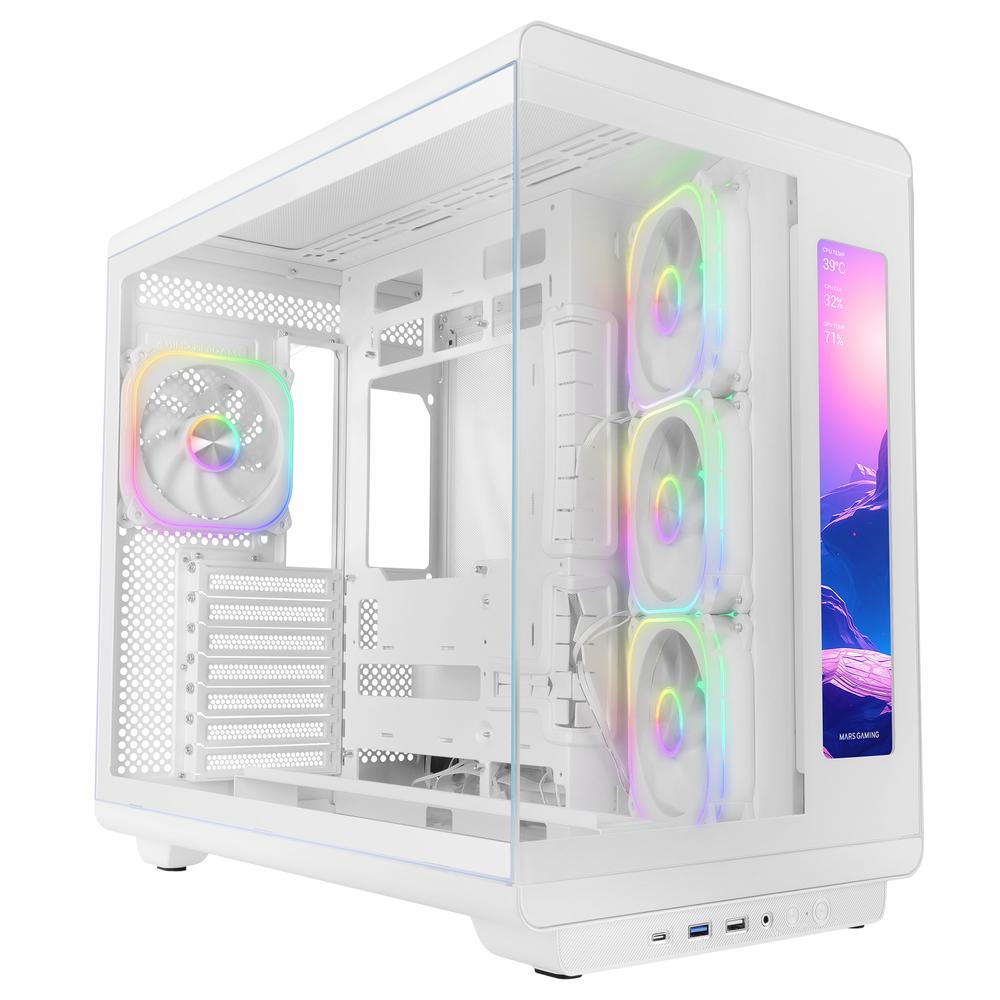 Mars gaming mc - revmaxw atx argb lcd 11.8 pulgadas cristal templado blanca