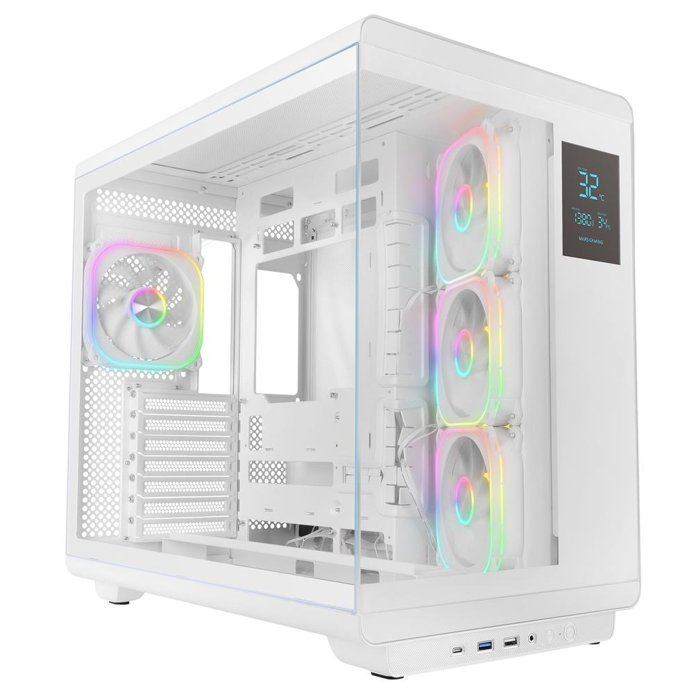 Mars gaming mc - revpro atx argb lcd 4.3 pulgadas cristal templado blanca