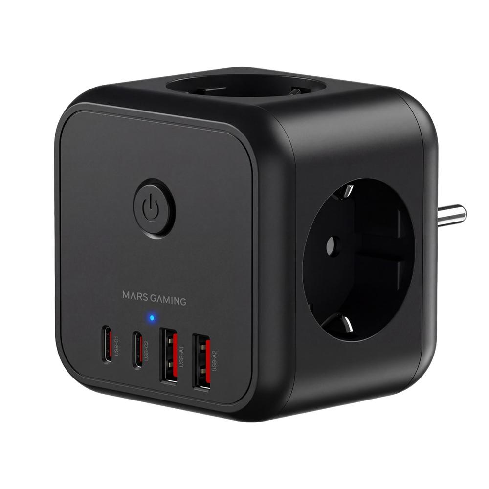 Mars gaming md - cube20 20w 3x schuko 2x usb tipo c 2x usb tipo a negro