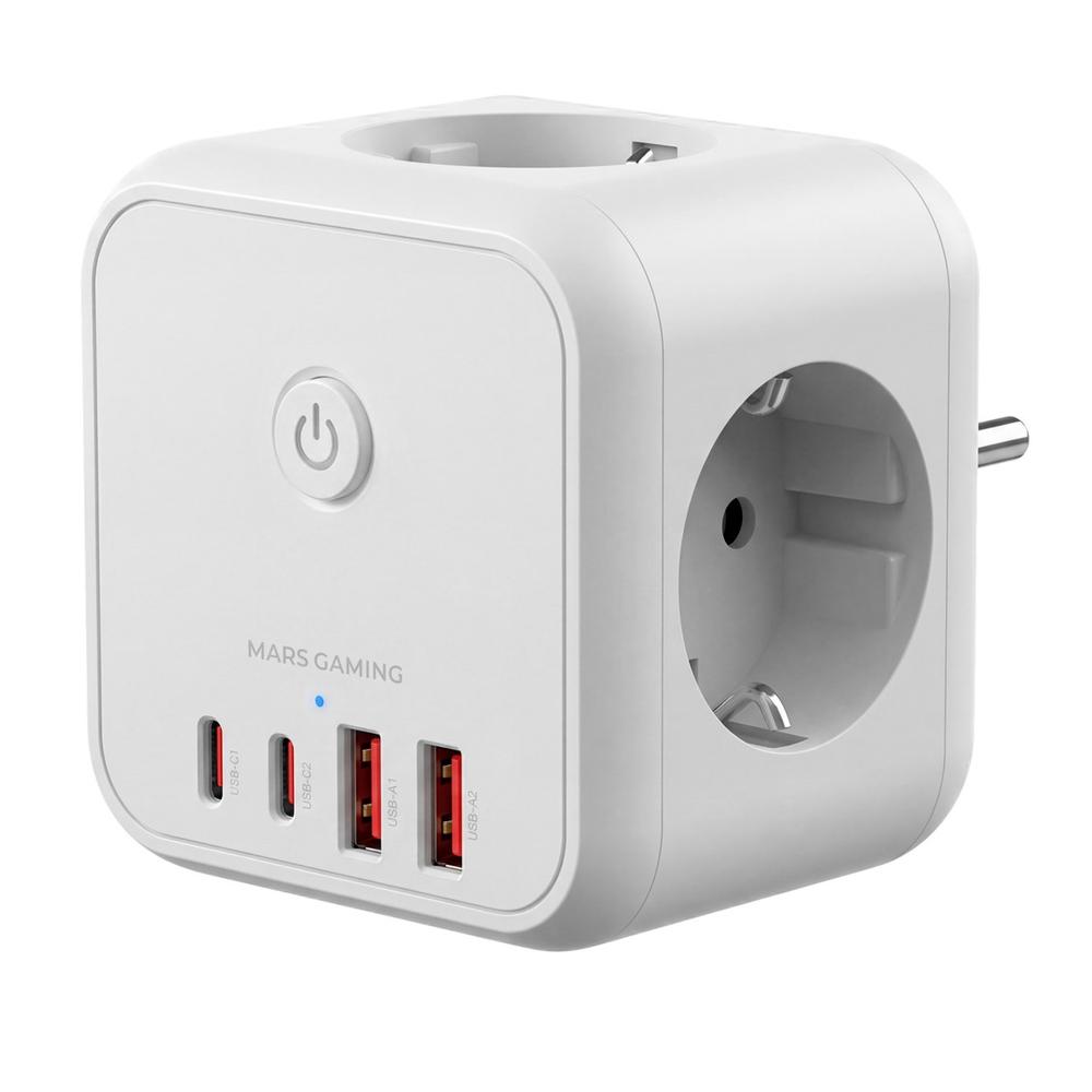 Mars gaming md - cube20w 20w 3x schuko 2x usb tipo c 2x usb tipo a blanco