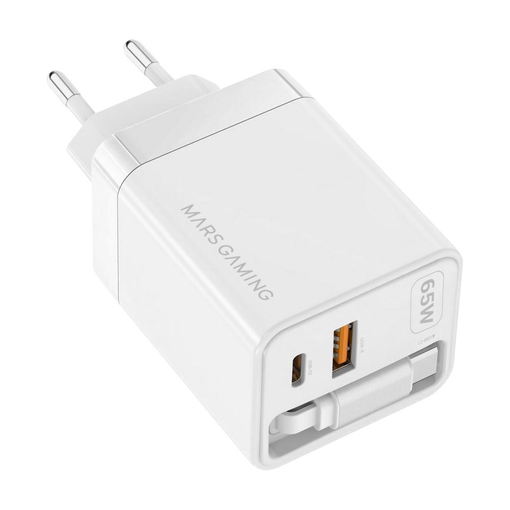 Mars gaming md - gan65rw 65w 1x usb tipo c 1 x usb tipo a cable retractil usb tipo c blanco