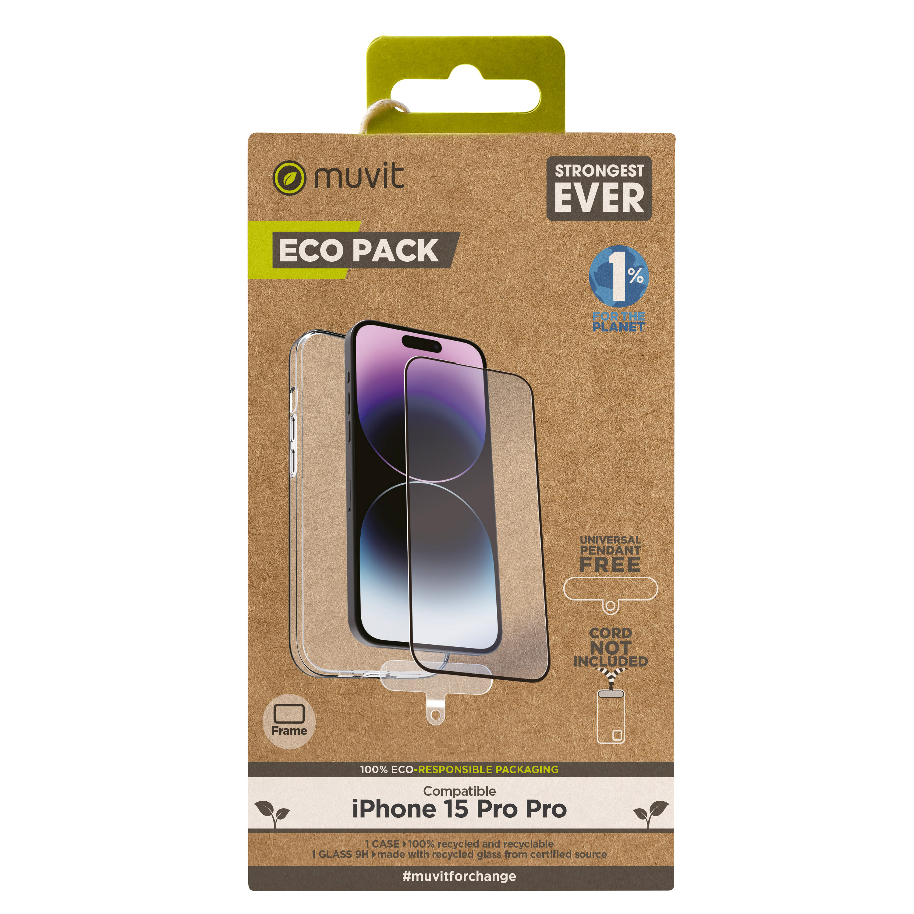 Muvit para iphone 15 pro max + protector pantalla vidrio templado plano marco negro