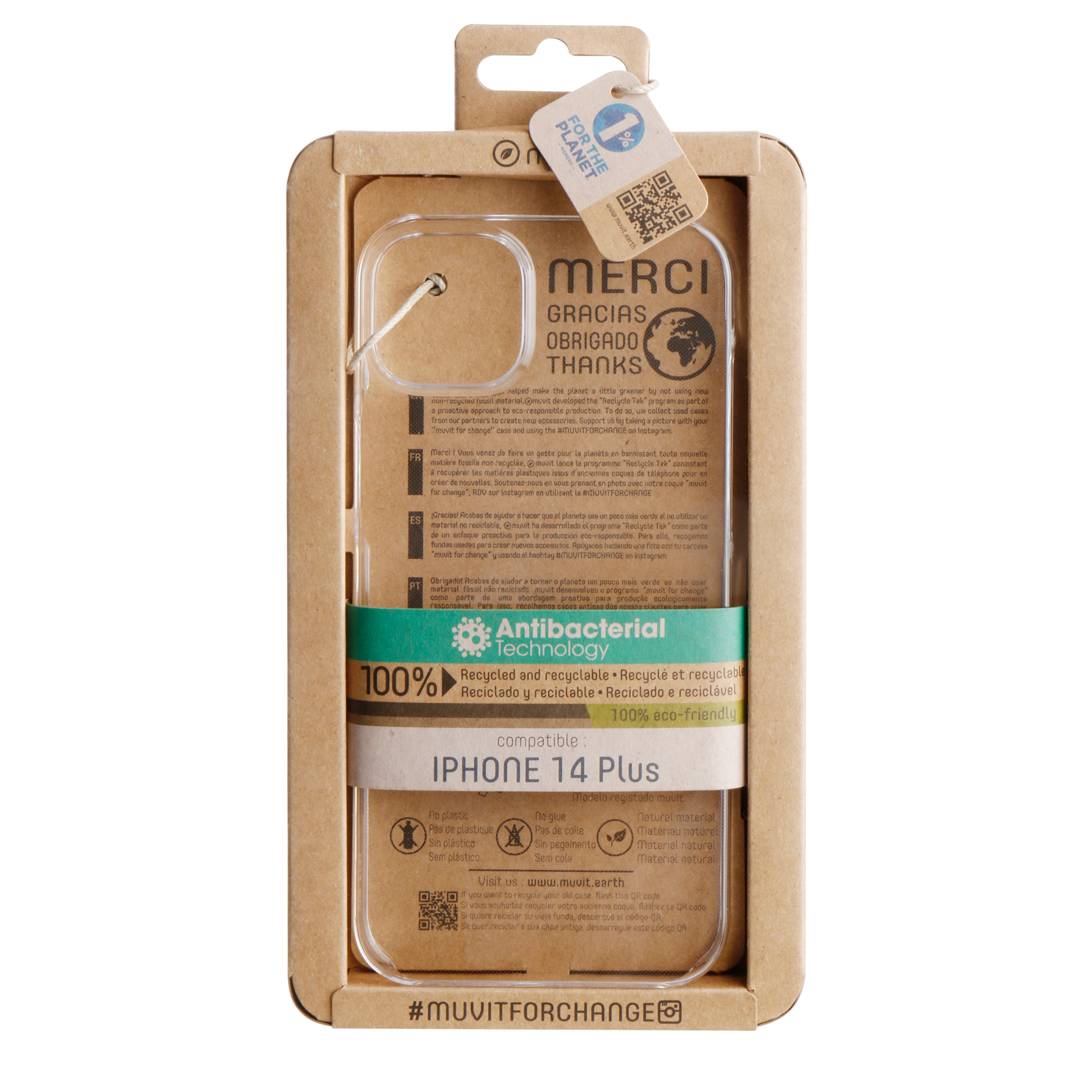 Muvit recycletek para apple iphone 14 plus transparente antibacterias