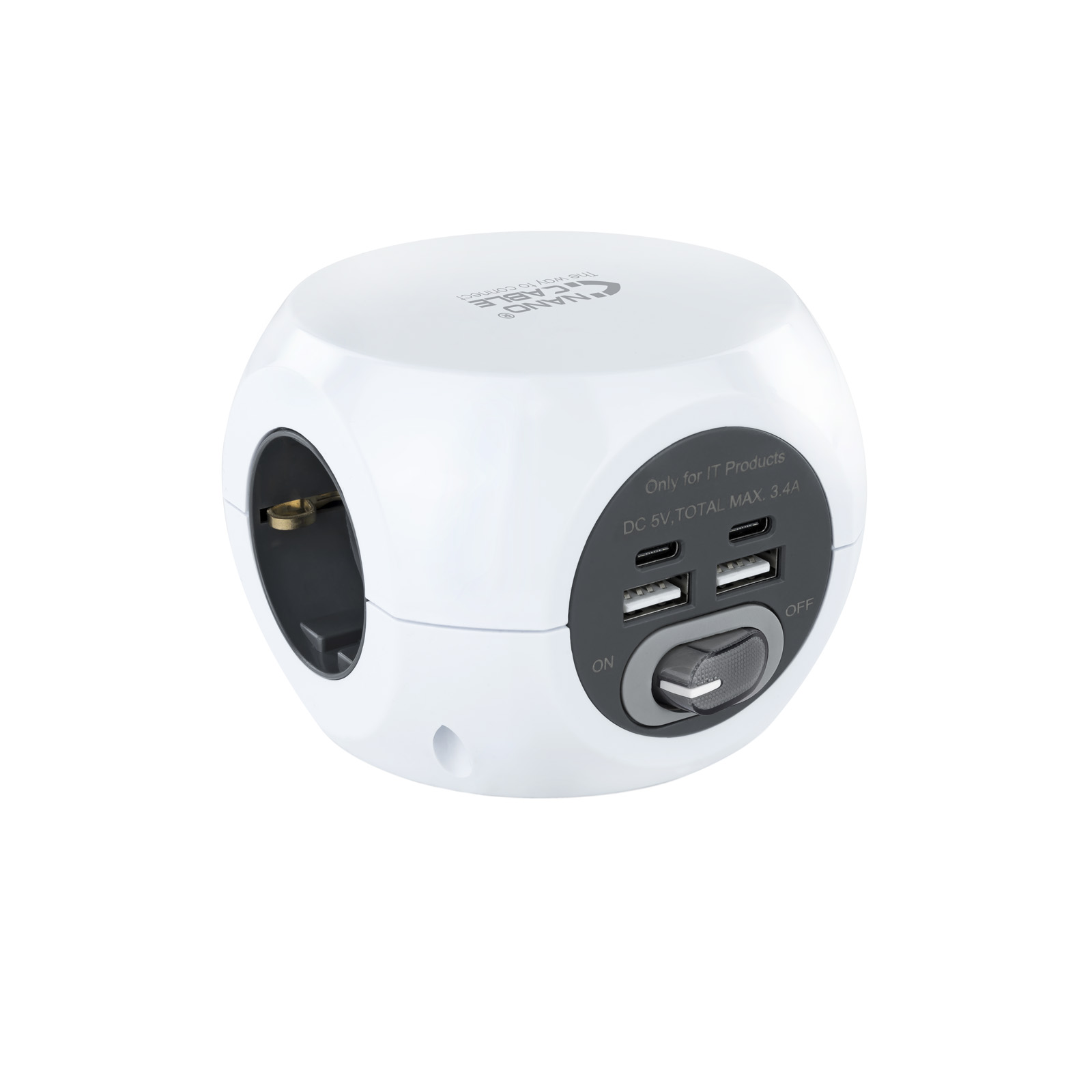 NANO CABLE Regleta Nanocable 10.37.0001 3 Tomas de corriente 2 USB - 2 USB Tipo-C Cable 1.4m Blanca