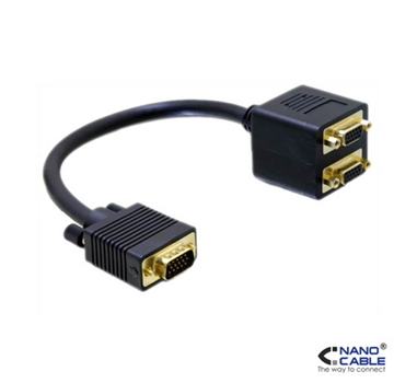 Nanocable - Cable BIFURCADOR SVGA (3C+9) - cable 20cm - conexión HDB15 M-2xHDB15 H - Contactos ORO - para duplicar señal VGA