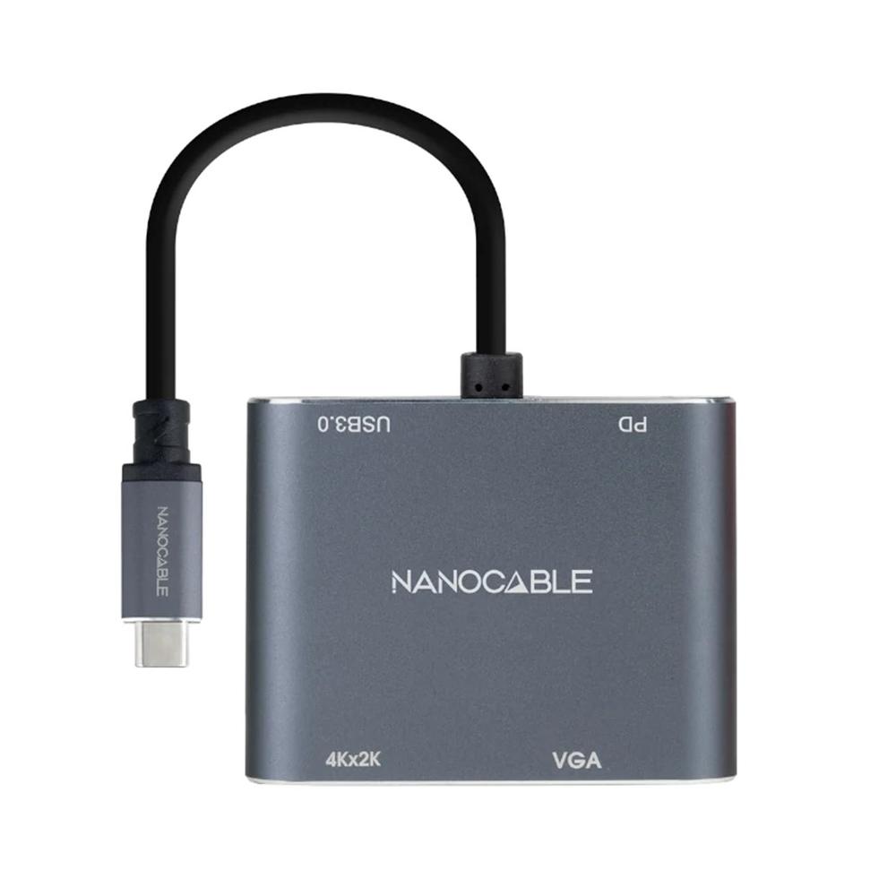 Nanocable usb tipo c a vga - hdmi - pd - usb 3.0 - 0.15m - macho - hembra - gris