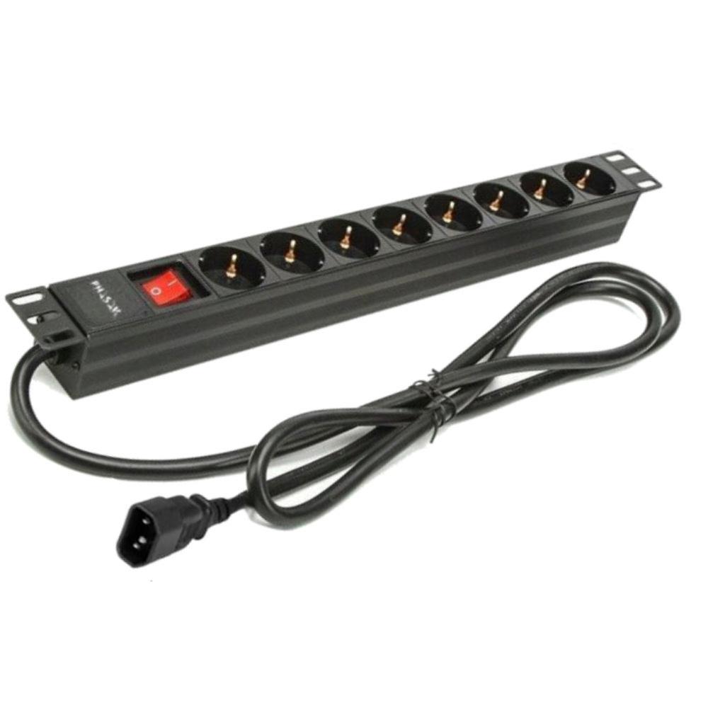 Phasak 8 tomas armario rack 19 pulgadas con interruptor 2m negro bns 3535