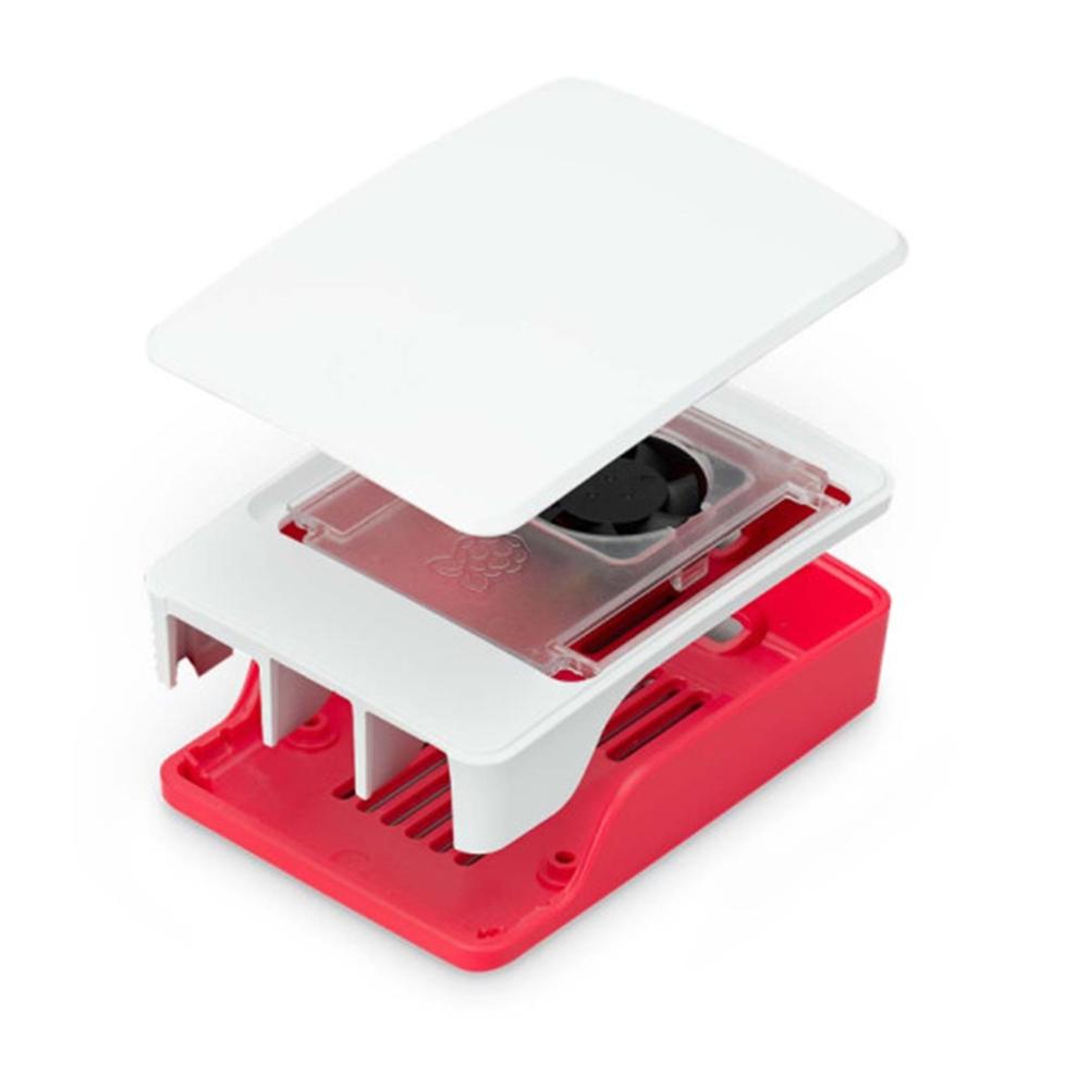 Raspberry pi 5 con ventilador roja y blanca