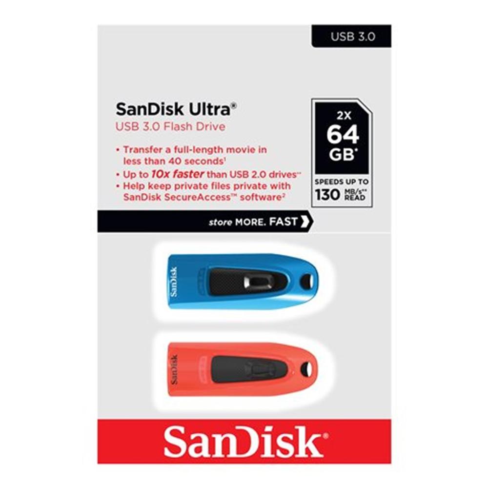 Sandisk 64gb ultra 2 unidades roja y azul