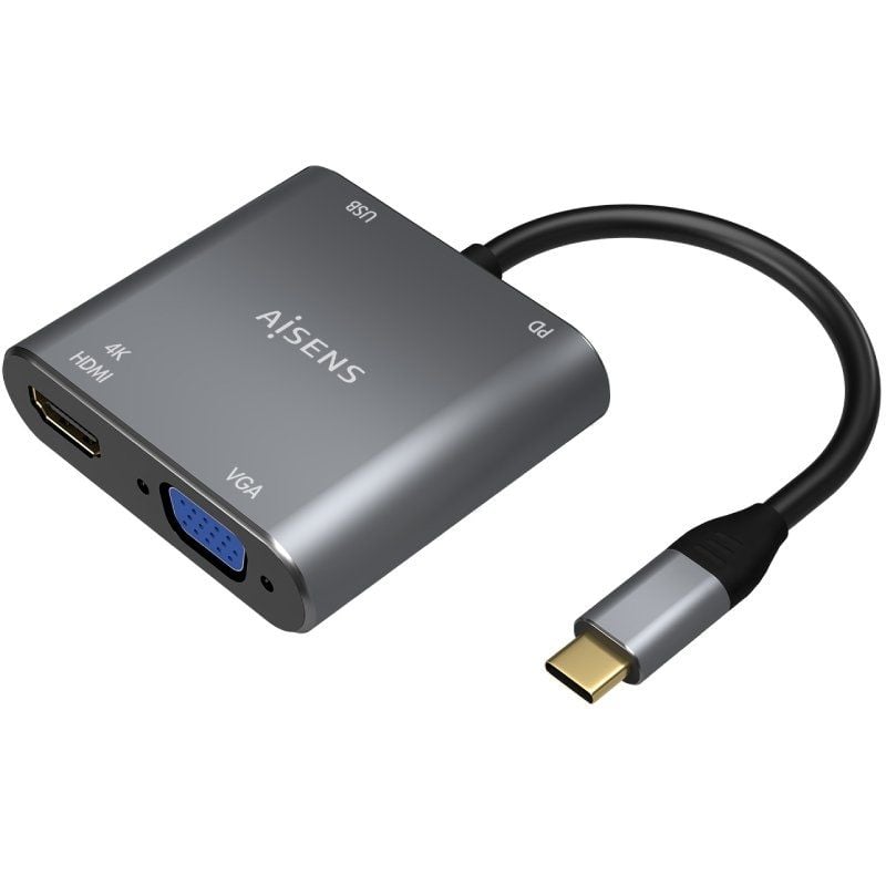 AISENS A109-0626 HDMI Hembra - VGA Hembra - USB Tipo-C Macho - USB Hembra - USB Tipo-C Hembra 15cm Gris