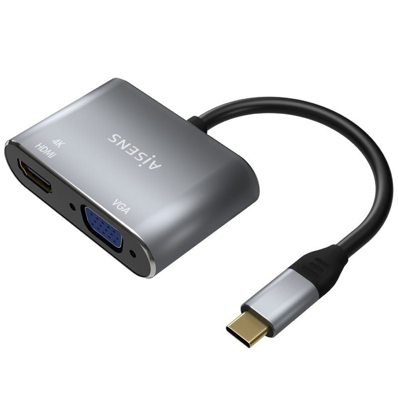 AISENS A109-0627 HDMI Hembra - VGA Hembra - USB Tipo-C Macho 15cm Gris