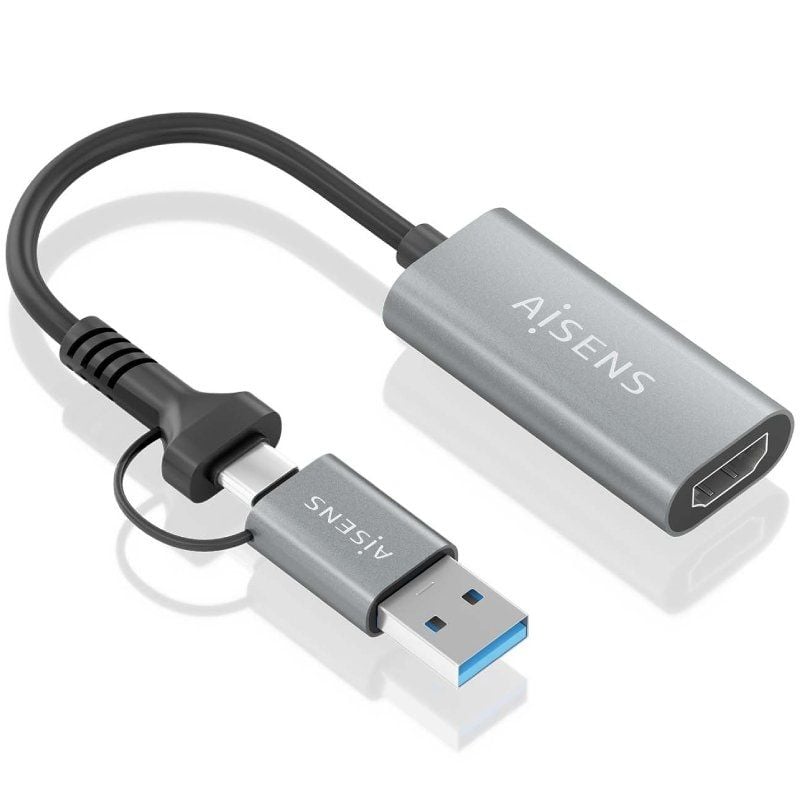 AISENS A109-0913 USB + USB Tipo-C 3.1 Macho - HDMI Macho 15cm Gris