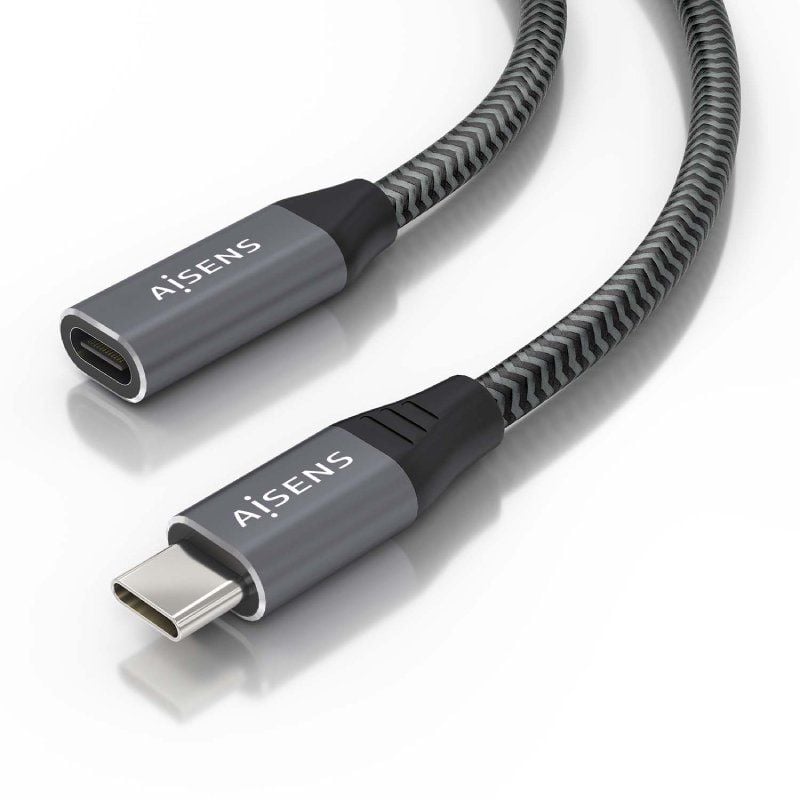 AISENS A107-0760 USB Tipo-C Macho - USB Tipo-C Hembra Hasta 100W 20Gbps 50cm Gris