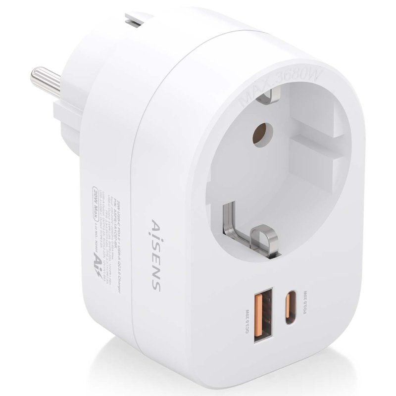 AISENS ASPS-1A1C06-W 1 Toma de Corriente 1 USB Tipo-C PD 1 USB Blanco
