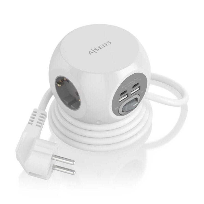 AISENS ASPS-2A2C04-W 3 Tomas de Corriente 2 USB Tipo-C 2 USB Cable 1.4m Blanco